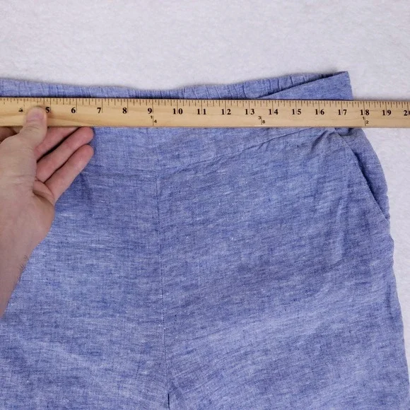 Chico's Linen Pants Blue Cropped Pull-On Size 14 Coastal Grandmother - Picture 3 of 10